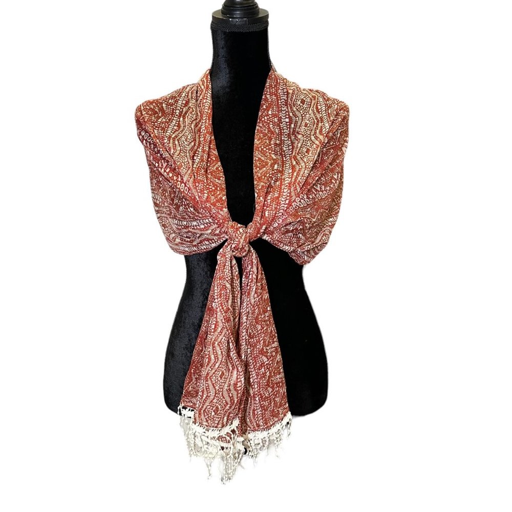 Unbranded Scarf Womens Long Rectangle Brown Aztec Semi Sheer Lightweight